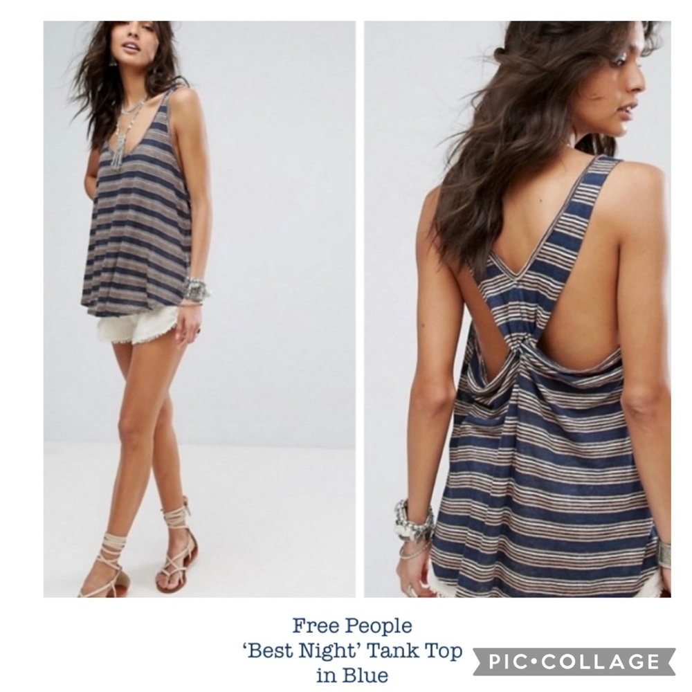 We The Free by FREE PEOPLE NWT ‘Best Night’ Tank Top Blue Striped Size Large